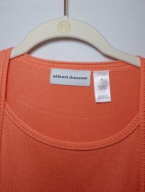 Alfred Dunner Coral Open Front Knit Cardigan Attached Tank Pointelle Pattern